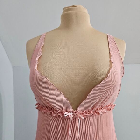 Vintage Pink Accordion Pleated Plunge V NecklineThin Strap Nightie Babydoll Y2K - Picture 9 of 12